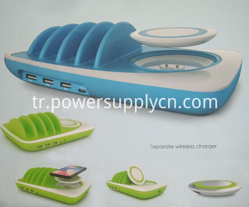 Masa Üstü 4 Usb Şarj İstasyonu Ayrı Kablosuz Şarj Cihazı ile 3 1 Kablosuz Şarj Pedi Desk Top 4 Usb Charging Station With Separate Wireless Charger 3 In 1 Wireless Charging Pad